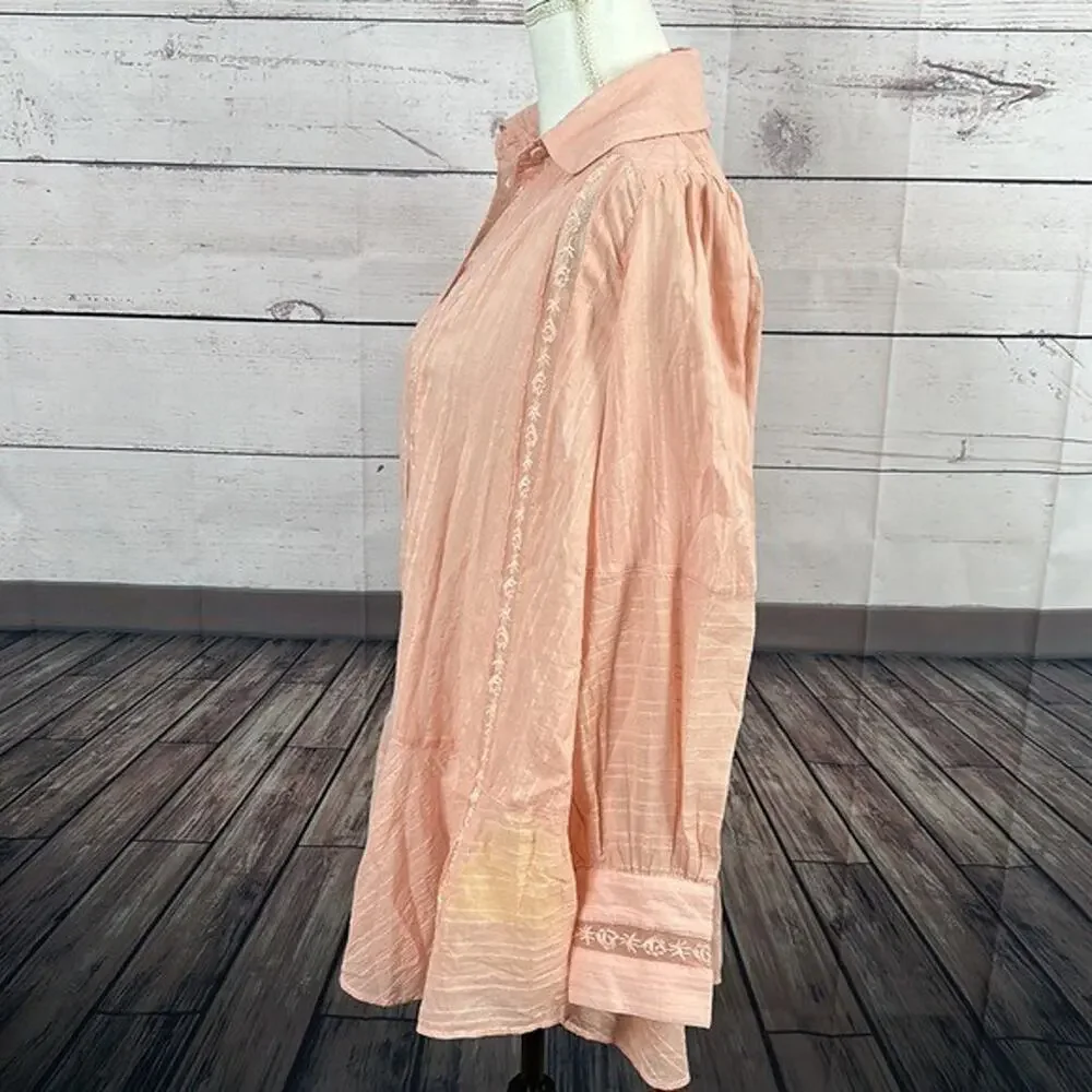 Free People Top Tunic Womens XS Pink‎ Mikaila Cottagecore Rose Blush Boho
